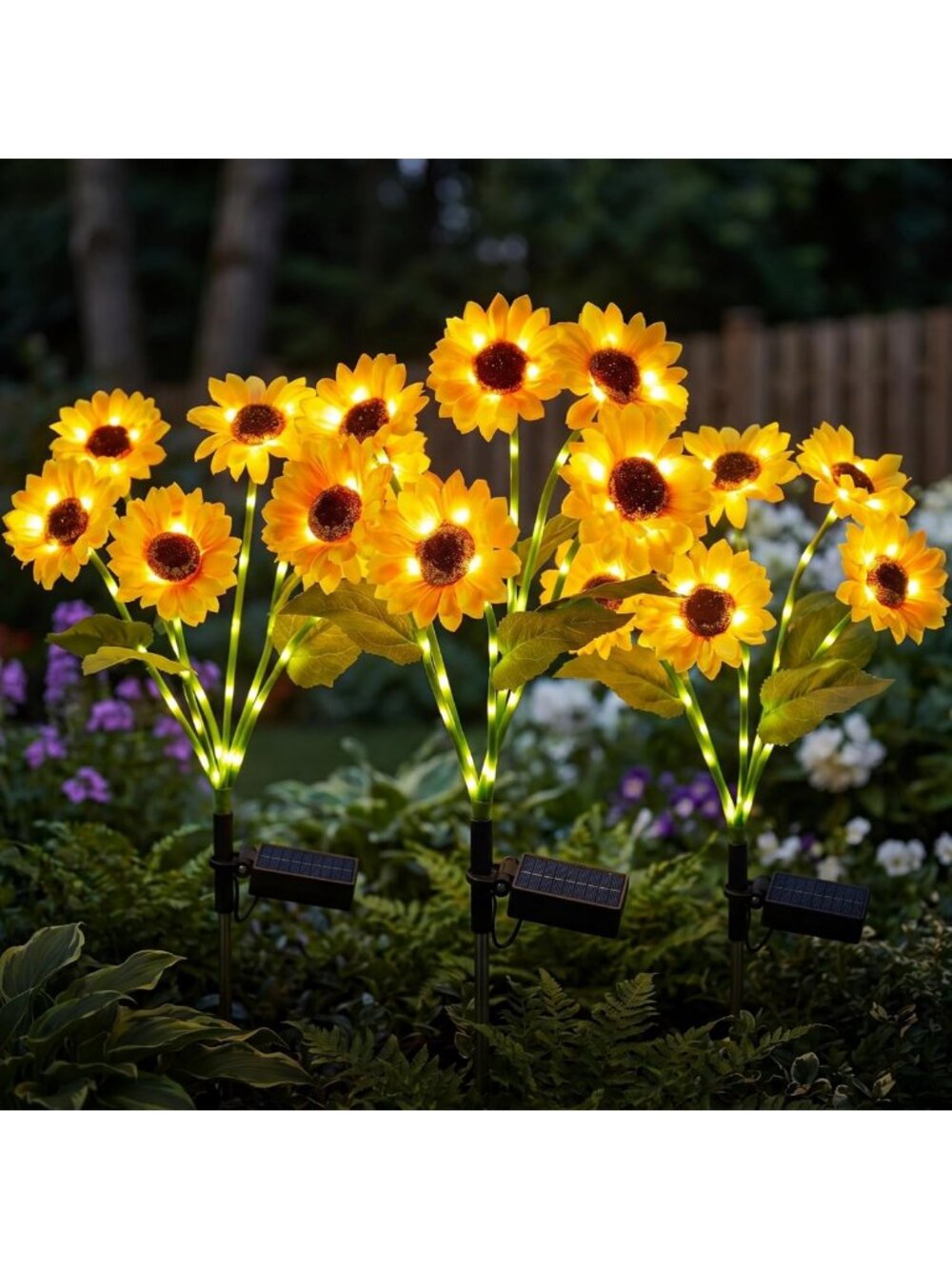 3 Pack Solar Sunflower Garden Stake Lights - Waterproof Outdoor Decor
